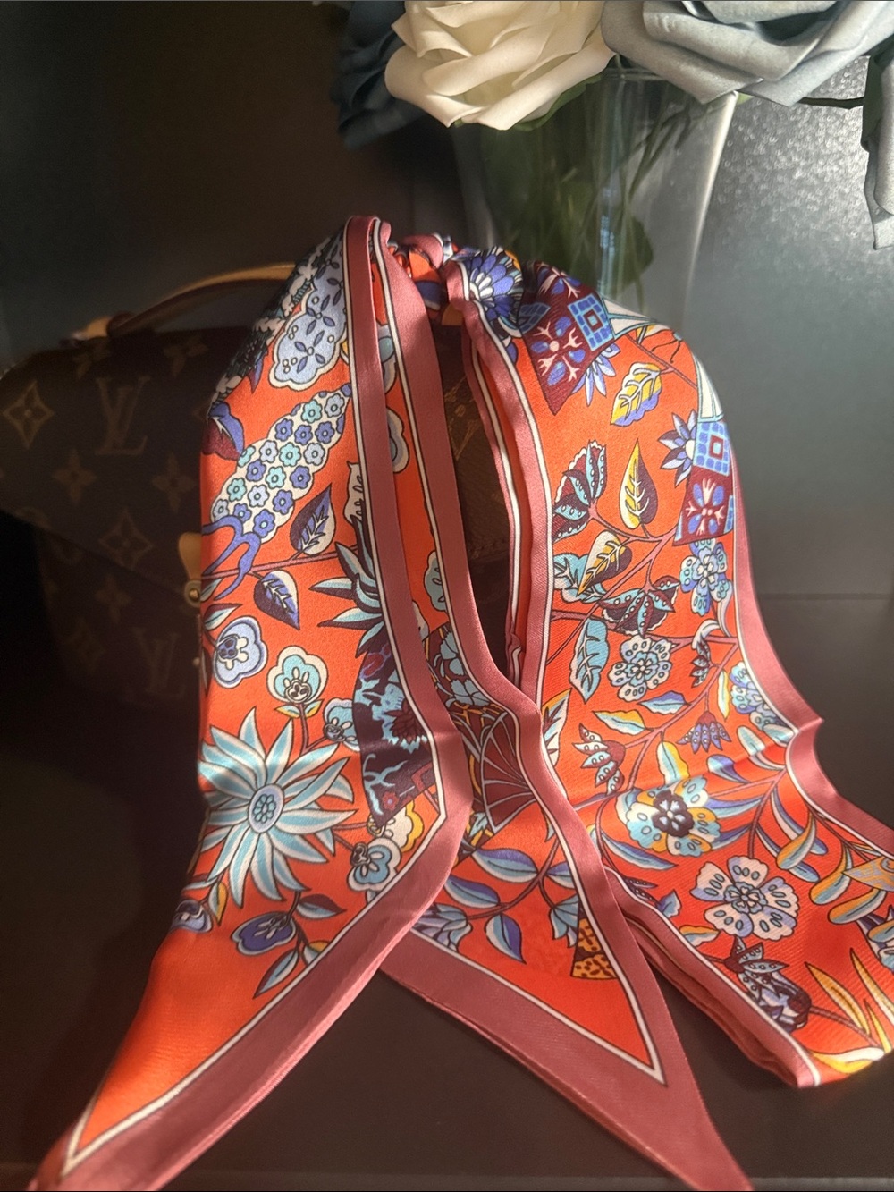 Floral Twilly Scarf - Orange